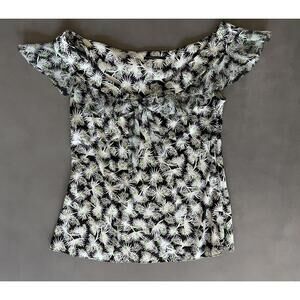 Eli Tahari Women's Silk Top Style E09H1504 Black Floral Print Sz M